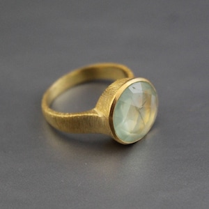 Natural Prehnite Ring - Gold Micron Plated  - Statement Ring - Prehnite Jewelry - Handmade Silver Ring - Green Gemstone - Gift For Her