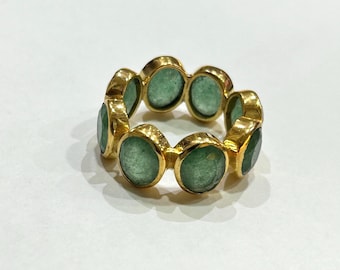 Aventurine Ring - Gold Micron Plated - Stacking Ring - Proposal Ring - Dainty Ring - Everyday Ring - Round Cocktail Ring - Green Gemstone