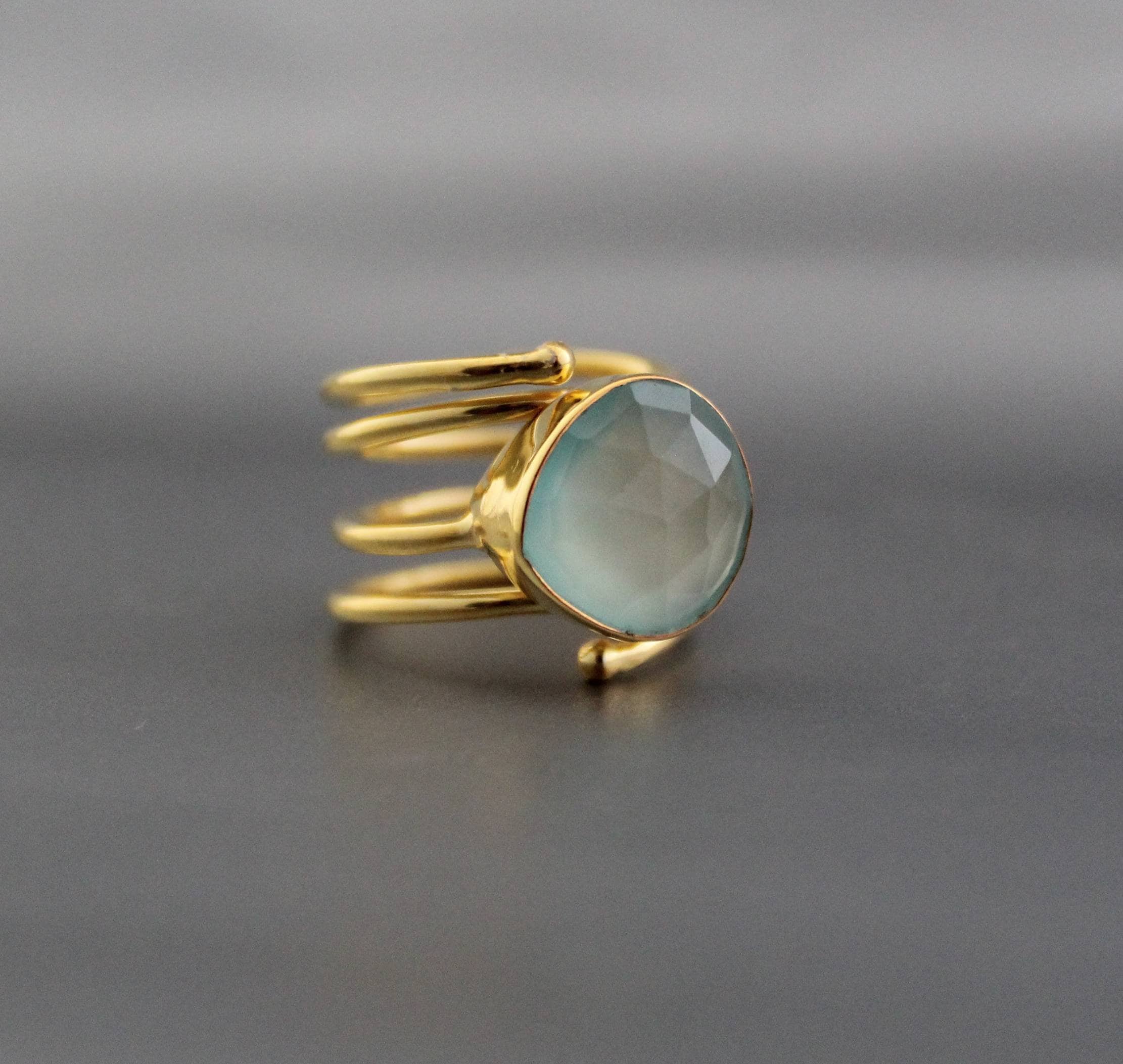 Aqua Chalcedony Ring - Handmade Gemstone Ring - March Birthstone - Blue Gemstone Stone - 925 Sterling Silver - Boho Ring - Gift For Her