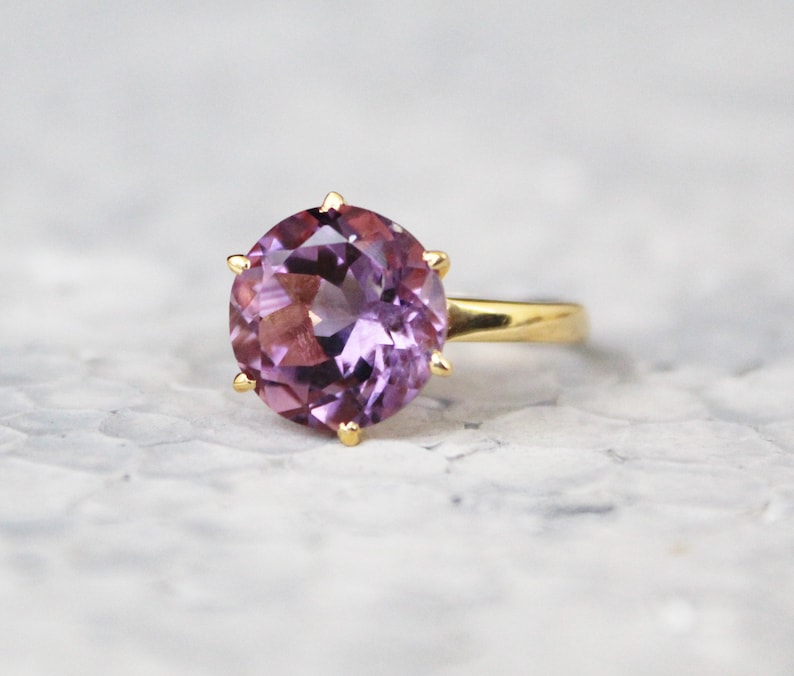 Amethyst Gemstone Ring February Birthstone Purple Amethyst Gemstone 925 Sterling Silver Handmade ring Gold Ring Gift For Her image 7
