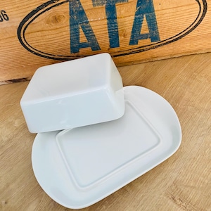White vintage porcelain butter dish by Schönwald tableware kitchen