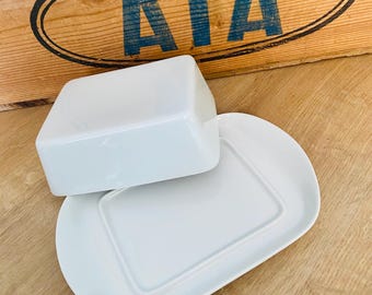 White vintage porcelain butter dish by Schönwald tableware kitchen