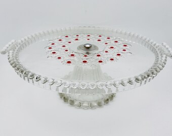 Antike Tortenplatte Tortenständer aus Glas mit Perlendekor und Standfuß | Mid Century Retro
