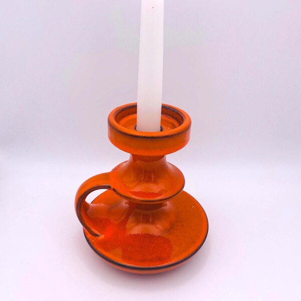 Bougeoir vintage orange en céramique pour bougies coniques | Décoration chandelier style rétro années 70