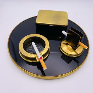 Antique cigarette case ashtray cigar holder - set