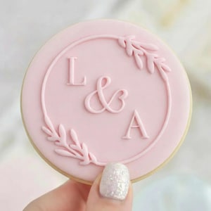 CUSTOM Initials & Date Wedding Engagement - Fondant Biscuit Embosser Stamp Style 2 Personalised Reverse
