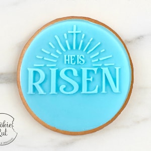 He Is Risen Embosser Cookie Biscuit Stamp Fondant Reverse Cake Decorating Icing Cupcakes Stencil image 1