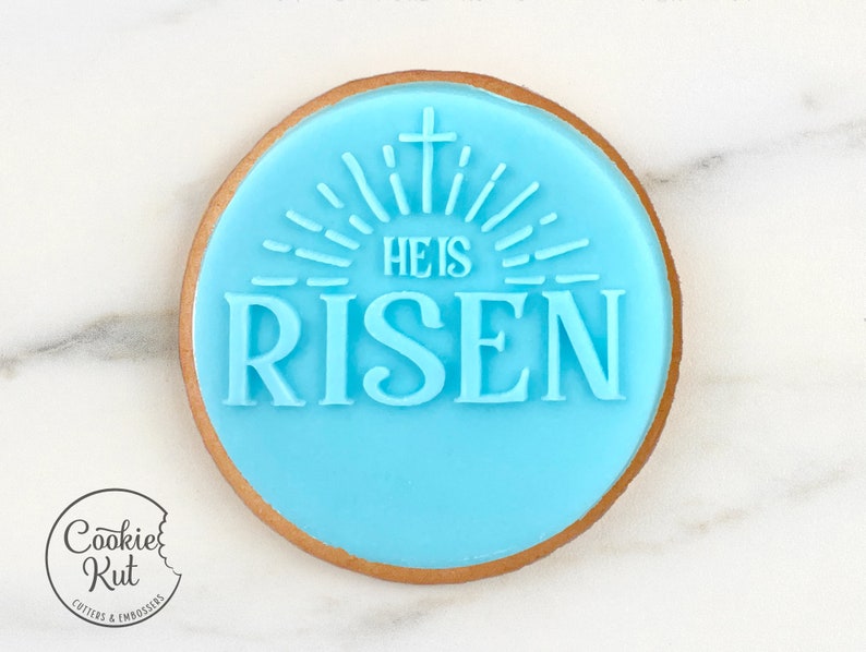 He Is Risen Embosser Cookie Biscuit Stamp Fondant Reverse Cake Decorating Icing Cupcakes Stencil image 1