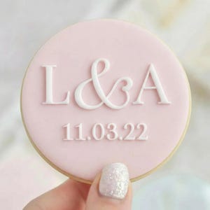 CUSTOM Wedding Engagement Initials & Date With Wreath - Fondant Embosser Stamp Style 2 Personalised Reverse