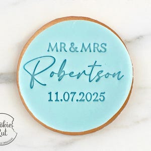 CUSTOM Mr and Mrs Wedding Engagement - Name and Date Fondant Biscuit Embosser Stamp Style 2 Personalised image 2