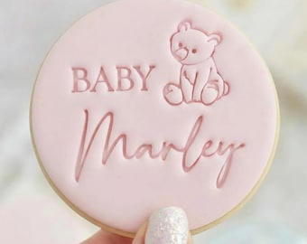 CUSTOM New Baby Name - Baby Shower Fondant Biscuit Embosser Stamp Style 1 Personalised