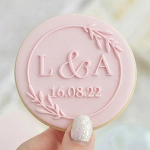 CUSTOM Initials & Date Wedding Engagement - Fondant Biscuit Embosser Stamp Style 1 Personalised Reverse