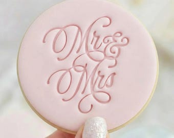 Mr & Mrs 1 - Engagement Cookie Embosser Fondant Stamp - Hen Party Wedding Bridal Shower Baking