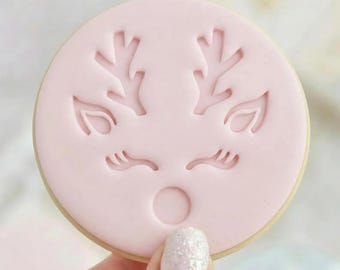 Reindeer Face - Cookie Embosser Fondant Stamp - Christmas Festive Baking