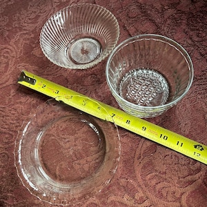 3 vintage clear glass small serving dishes. Three designs.