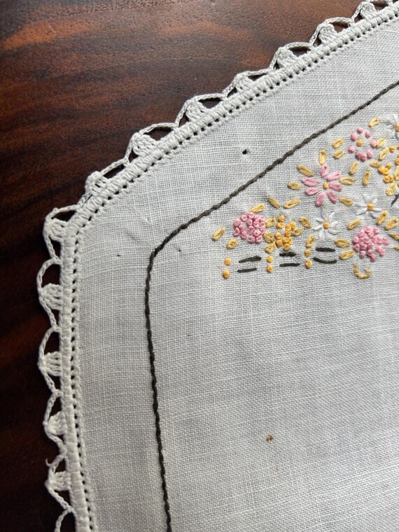 dresser scarves to embroider Vintage Embroidered Cotton Dresser Scarves, Set of 3, Crocheted Edging