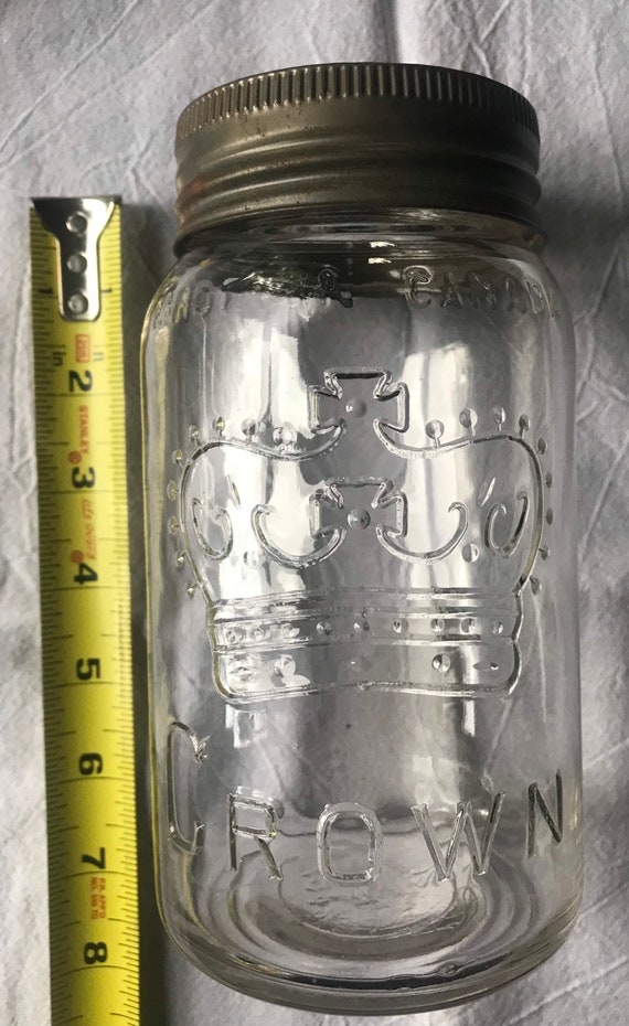 Vintage 1942 Crown Clear Quart Mason Jar With Glass Lid. Made Etsy