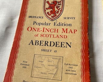 Vintage Bartholomew Scotland Maps, 1940s, Mounted Cloth Aberdeen Sheet 45