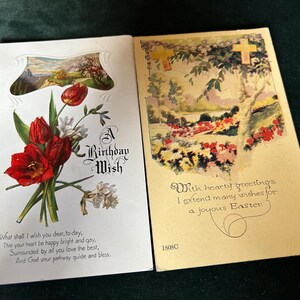 24 Vintage Postkarten 1913-1924 Geburtstag, Ostern, Neujahr.   14cm x 14cm Handgeschriebene Botschaften. für Scrapbooking. Basteln mit Papier.