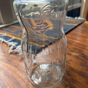 Vintage Planter’s 7.5” clear jar with Mr. Peanut embossed on side and bottom. 3.5” diameter base.