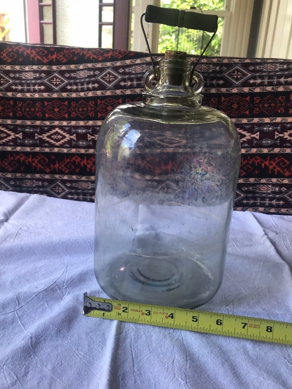 Antique Clear Glass Gallon Bottle With Metal Wood Handle and Etsy