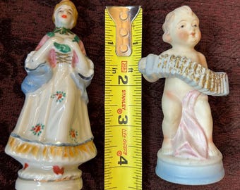 Occupied Japan Porcelain Figurines: Lady and Angel, 1940s Vintage