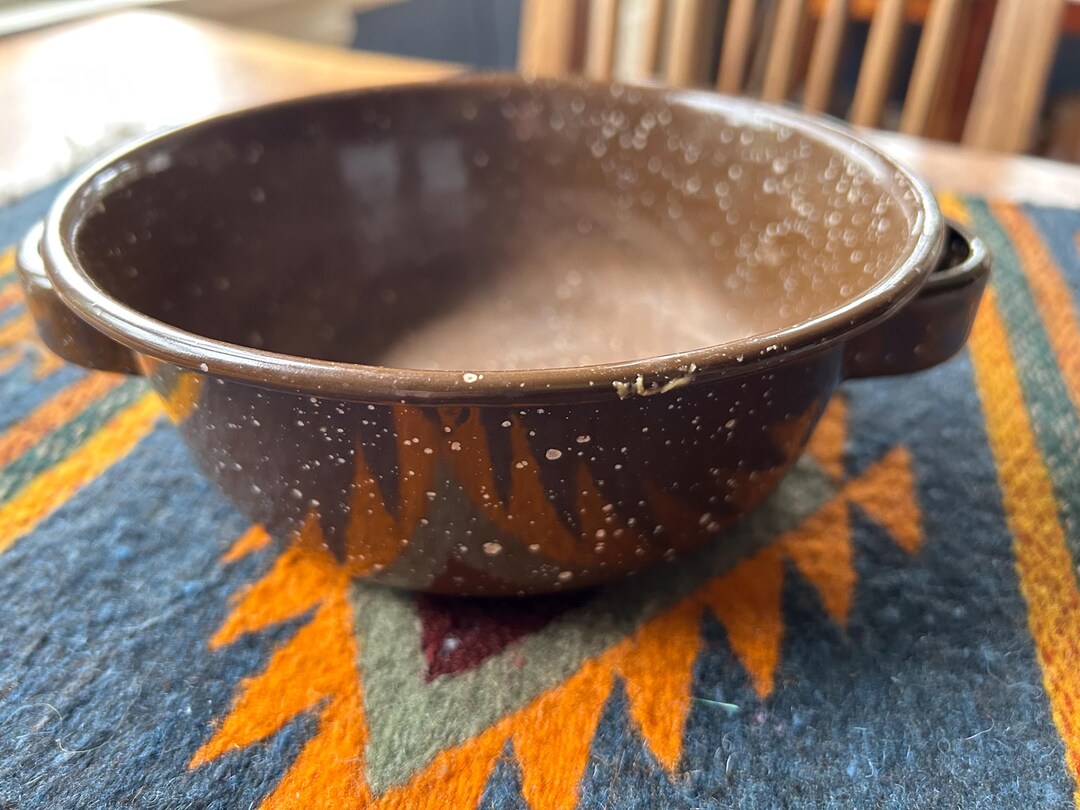 Vintage Brown Speckled Enamel Pan With Loop Handles - Etsy