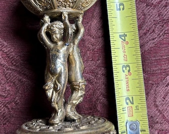 Vintage Musical Cherub Brass table lighter. Hollywood Regency.  Japan ornate filigree. 6.75” tall, 3” wide base.