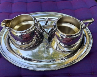 Mid Century Silver Plate Sugar, Creamer and Tray Set