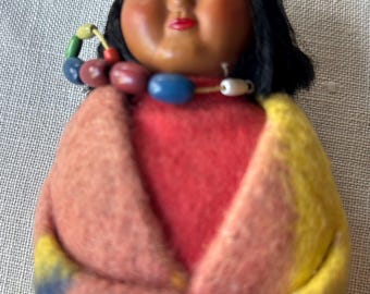 Vintage 1940's Skookum child doll Bullygood Indian 6.5" Native American