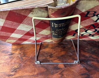 Vintage metal  foldable cookbook stand. Freestanding recipe book holder.