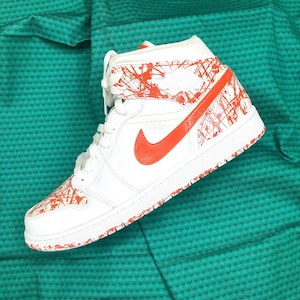 Customized Nike Jordan 1 Orange Splatter painted Men’s, Women’s, Kids Shoes