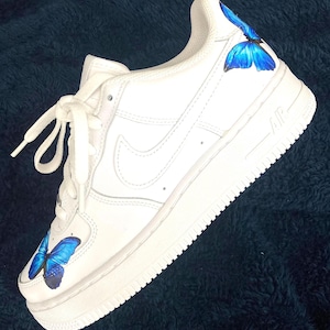 Custom Nike Air Force 1 One painted ‘Blue Butterfly’ Swoosh