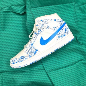 Customized Nike Jordan 1 UNC Light Blue Splatter painted Men’s, Women’s, Kids Shoes