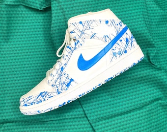 Customized Nike Jordan 1 UNC Light Blue Splatter painted Men’s, Women’s, Kids Shoes