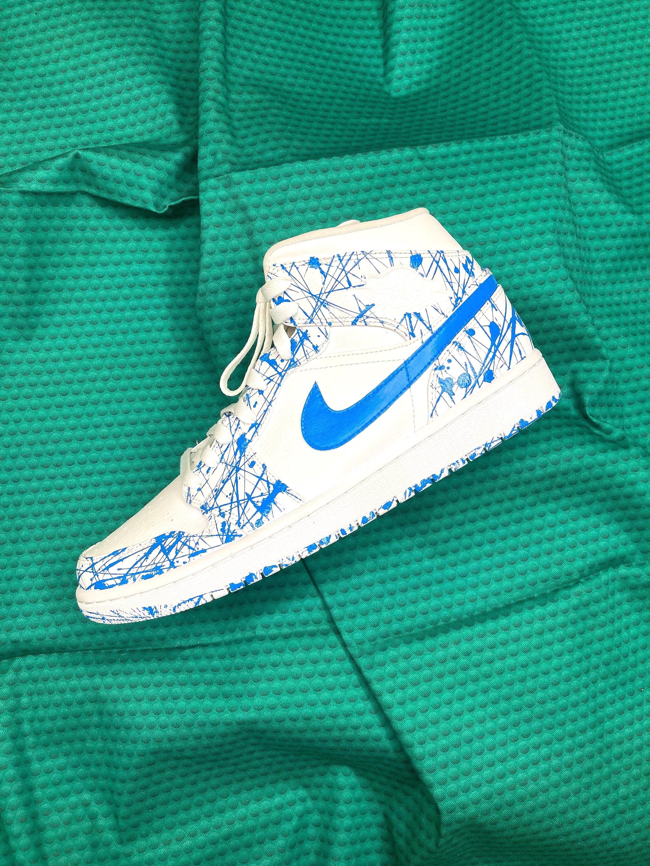 Customized Nike Jordan 1 UNC Light Blue Splatter Painted Men's