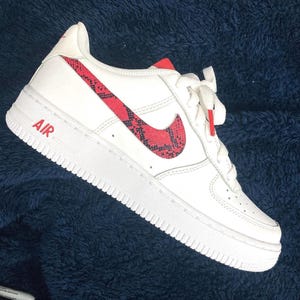 Custom Nike Air Force 1 One painted ‘Red and Black Snakeskin’ Swoosh
