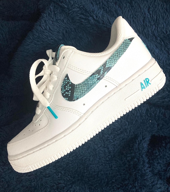 Custom Nike Air Force One Painted 'aqua Snakeskin' Swoosh