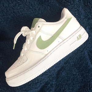 Custom Nike Air Force 1 One painted ‘Light Olive Green’ Swoosh