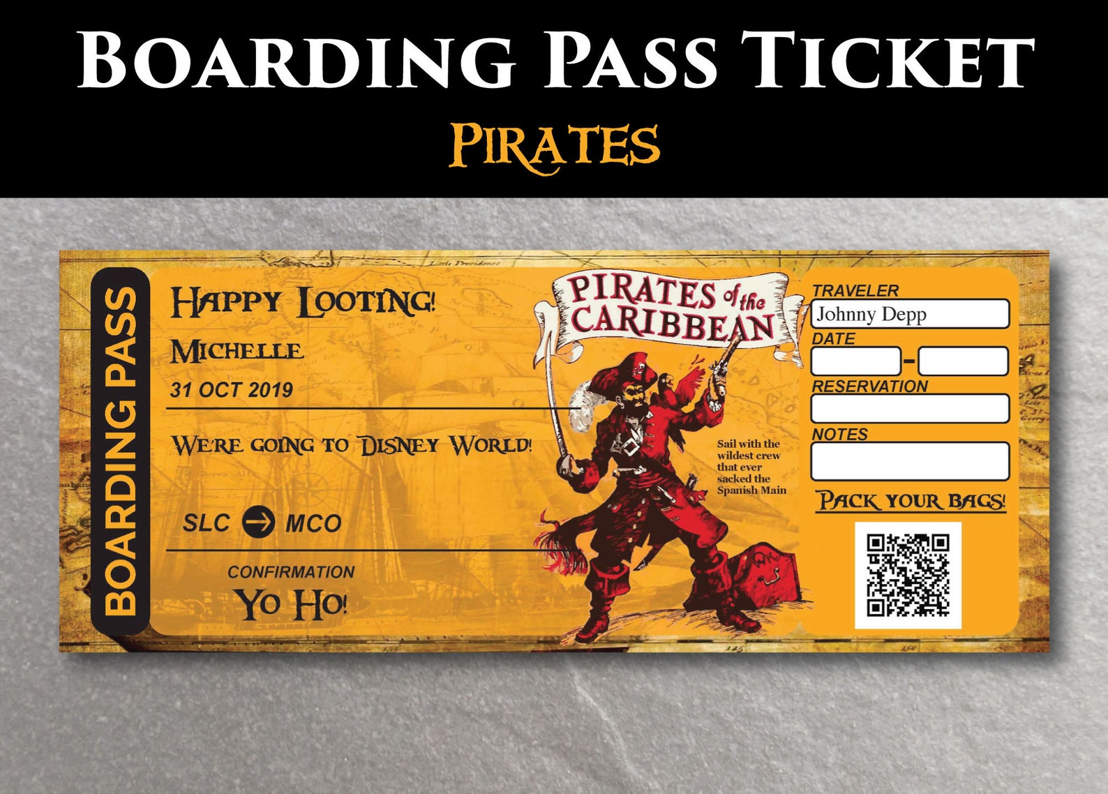 Pirates Editable Boarding Pass Template | Etsy
