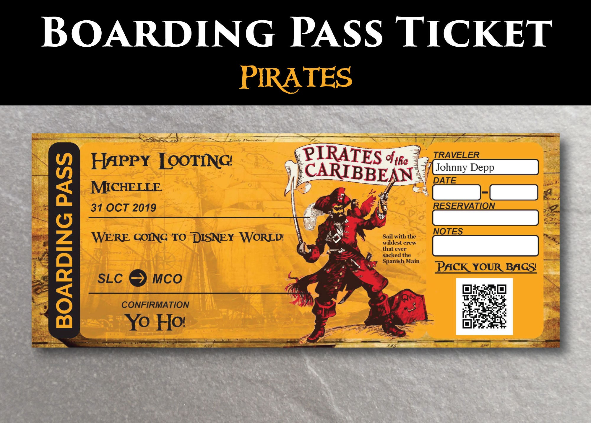 Pirates Editable Boarding Pass Template Etsy