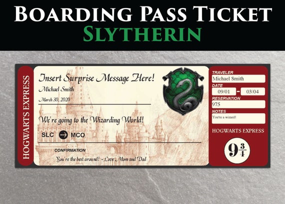 Slytherin Editable Boarding Pass Template Etsy