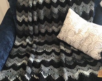 NEW Handmade crochet afghan/throw black and grey 40”x55”