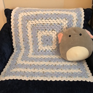 NEW Handmade crochet baby blanket white, blue and multi