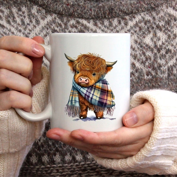 Baby Cow Coffee Mug, Highland Cow, Christmas Gifts, Stocking Stuffer, Birthday, Cow Fan