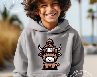 FDS Highland Cow Kids  Hoodie - Cow Lover - Hooded Sweatshirt