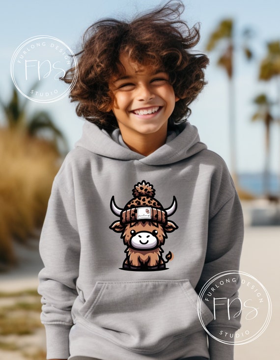 FDS Highland Cow Kids Hoodie Cow Lover Hooded Sweatshirt Etsy