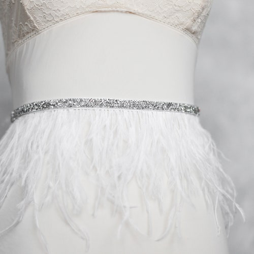 Wedding Dress Sash Belt With Feathers 