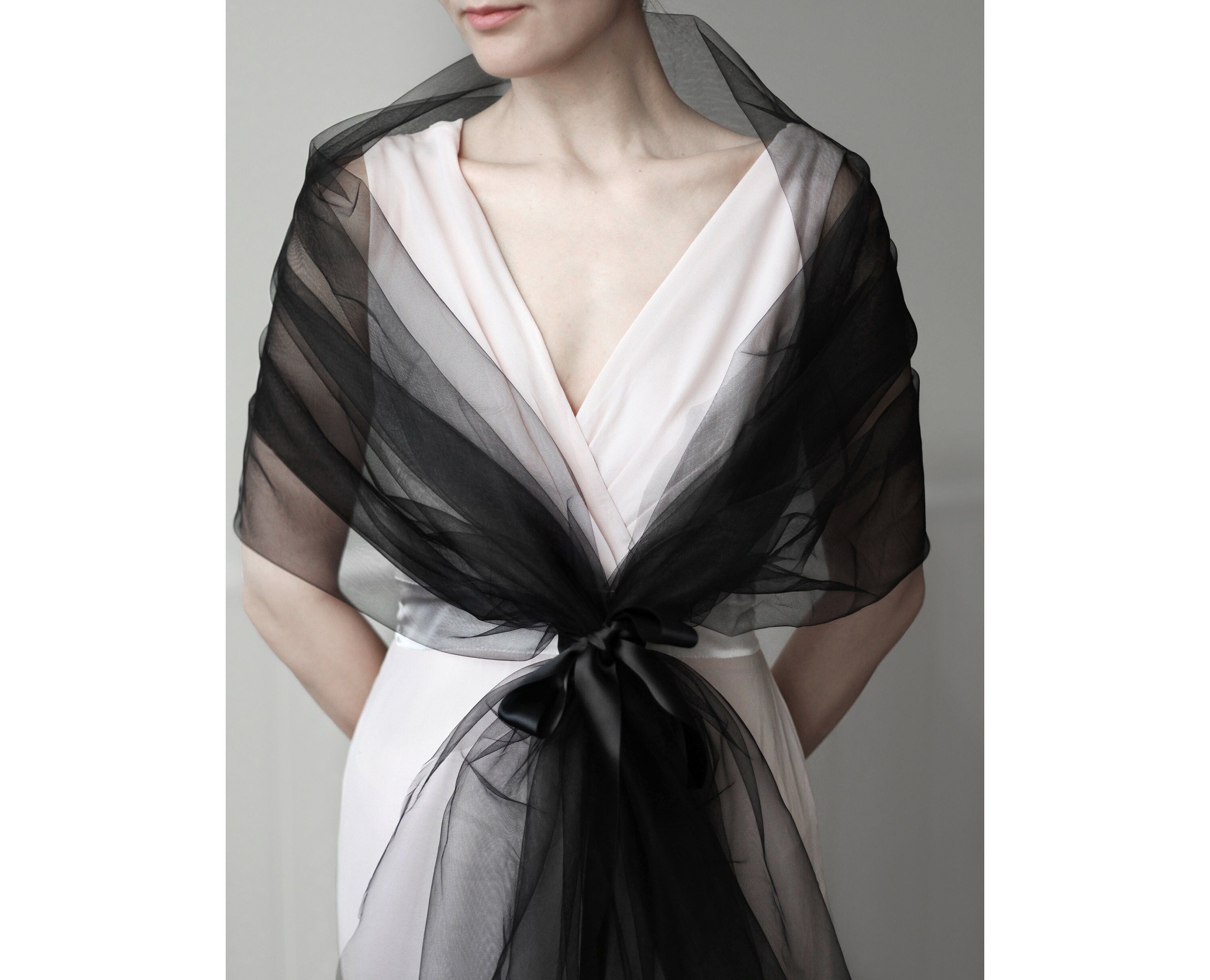 Gothic sheer black shrug / witch tulle shawl wrap / black Etsy