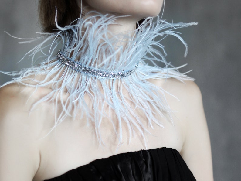 Black feather choker necklace with rhinestones Goth crystal choker Alternative Wedding jewelry black feather collar costume collar